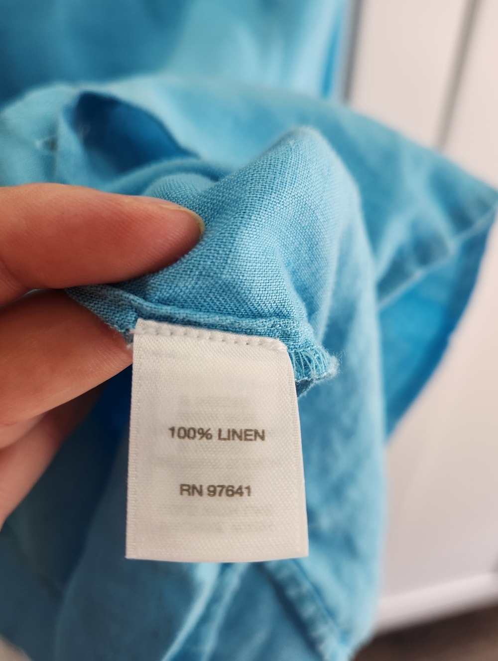 J Jill Love Linen Island Blue Button Down Shirt Size Medium Petite - Picture 6 of 9